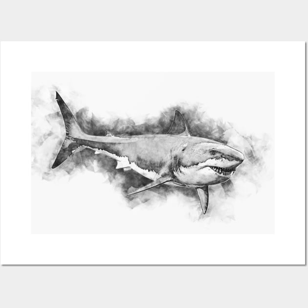 GREAT WHITE SHARK Fine Art Sketch Drawing for the Ocean and Animal Lovers Wall Art by Naumovski